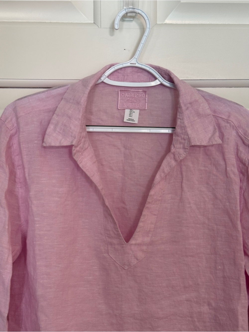 Calypso St. Barth’s Pink Linen Popover Blouse Size Large 25633 - Picture 4 of 10